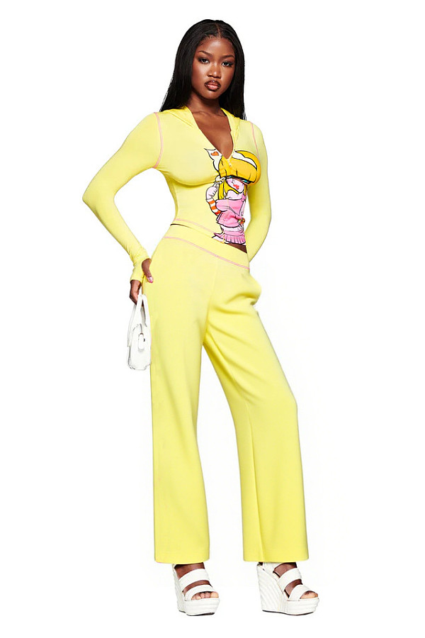 Casual Printed Hooded Zip-up Jacket and Low-waisted Trousers Tracksuit XS-1162
