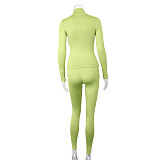 Solid Color Zipper Stand Collar Sports Jacket Fitness Yoga Wear Trousers Set JY-7051