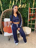 Casual Striped Hooded Cardigan Jacket and Straight-leg Trousers Two-piece Set SFY-802