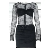 Sexy Lace Backless Long-sleeved Bodycon Mini Dress SUM-25459