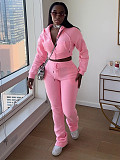 Women Fleece Hoodie Hooded Cardigan Slimming Stacked Slightly Flared Pants Two Pieces CH-25057