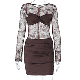 Sexy Lace Backless Long-sleeved Bodycon Mini Dress SUM-25459