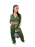 Casual Striped Hooded Cardigan Jacket and Straight-leg Trousers Two-piece Set SFY-802