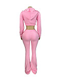 Women Fleece Hoodie Hooded Cardigan Slimming Stacked Slightly Flared Pants Two Pieces CH-25057