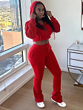 Women Fleece Hoodie Hooded Cardigan Slimming Stacked Slightly Flared Pants Two Pieces CH-25057