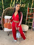 Casual Striped Hooded Cardigan Jacket and Straight-leg Trousers Two-piece Set SFY-802