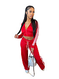Casual Striped Hooded Cardigan Jacket and Straight-leg Trousers Two-piece Set SFY-802