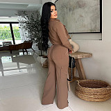 Fashionable and Casual Solid Color Long-sleeved Cargo Pants Set YF-10921