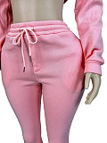 Women Fleece Hoodie Hooded Cardigan Slimming Stacked Slightly Flared Pants Two Pieces CH-25057
