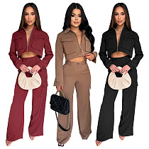 Fashionable and Casual Solid Color Long-sleeved Cargo Pants Set YF-10921