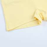 Sexy Solid Color U-neck Long-sleeved Top and Shorts Set SUM-25190