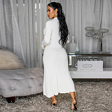 Fashionable Women's V-neck Solid Color Long Skirt Single-breasted Long-sleeved Dress YF-10913
