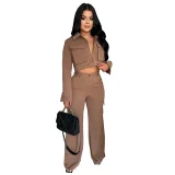 Fashionable and Casual Solid Color Long-sleeved Cargo Pants Set YF-10921