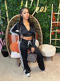Casual Striped Hooded Cardigan Jacket and Straight-leg Trousers Two-piece Set SFY-802