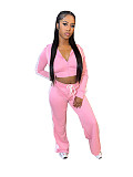 Casual Striped Hooded Cardigan Jacket and Straight-leg Trousers Two-piece Set SFY-802