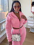 Women Fleece Hoodie Hooded Cardigan Slimming Stacked Slightly Flared Pants Two Pieces CH-25057