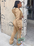 Women Fleece Hoodie Hooded Cardigan Slimming Stacked Slightly Flared Pants Two Pieces CH-25057