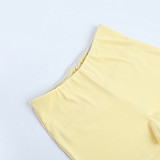 Sexy Solid Color U-neck Long-sleeved Top and Shorts Set SUM-25190
