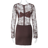 Sexy Lace Backless Long-sleeved Bodycon Mini Dress SUM-25459