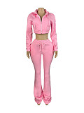 Women Fleece Hoodie Hooded Cardigan Slimming Stacked Slightly Flared Pants Two Pieces CH-25057