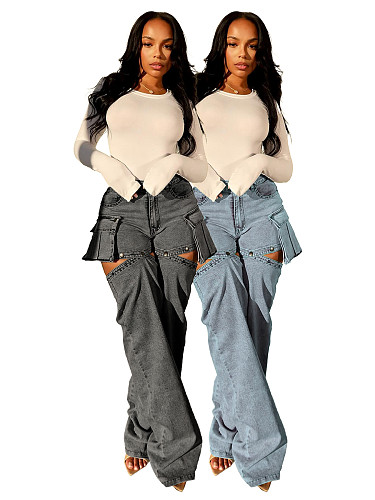 Women Elasticity Detachable Two Wear Jeans CH-88007