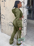 Women Fleece Hoodie Hooded Cardigan Slimming Stacked Slightly Flared Pants Two Pieces CH-25057