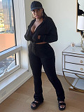 Women Fleece Hoodie Hooded Cardigan Slimming Stacked Slightly Flared Pants Two Pieces CH-25057