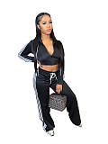 Casual Striped Hooded Cardigan Jacket and Straight-leg Trousers Two-piece Set SFY-802