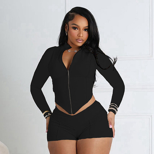 Sexy Lapel Long-sleeved Shorts Suit (with zipper at the back) SHD-9535