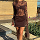Sexy Lace Backless Long-sleeved Bodycon Mini Dress SUM-25459