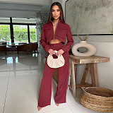 Fashionable and Casual Solid Color Long-sleeved Cargo Pants Set YF-10921