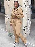 Women Fleece Hoodie Hooded Cardigan Slimming Stacked Slightly Flared Pants Two Pieces CH-25057