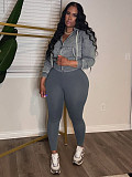 Zipper Hooded Top Fleece Yoga Pants Two-piece Sport Casual Outfit CH-25089