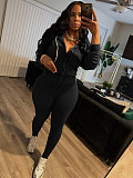 Zipper Hooded Top Fleece Yoga Pants Two-piece Sport Casual Outfit CH-25089