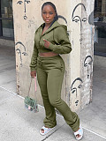 Women Fleece Hoodie Hooded Cardigan Slimming Stacked Slightly Flared Pants Two Pieces CH-25057