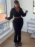Women Fleece Hoodie Hooded Cardigan Slimming Stacked Slightly Flared Pants Two Pieces CH-25057