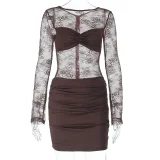 Sexy Lace Backless Long-sleeved Bodycon Mini Dress SUM-25459