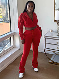 Women Fleece Hoodie Hooded Cardigan Slimming Stacked Slightly Flared Pants Two Pieces CH-25057