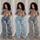 Women Fashion Studded Denim Decorated Loose Denim Trousers LSD-2281