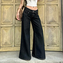 Casual Black Low-rise Straight-leg Jeans MRA-44833
