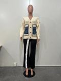 Fashion Women Patchwork Buttons Pockets Loose Sweater Cardigan OD-8707