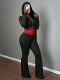 Stylish Solid Color Hooded Patchwork Lace Zip-up Jacket and Trousers Casual Suit XS-1168