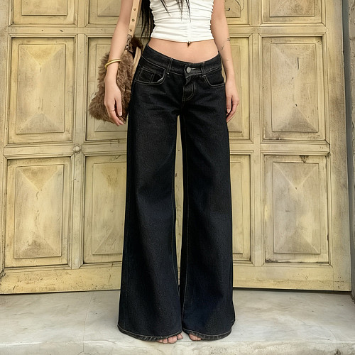 Casual Black Low-rise Straight-leg Jeans MRA-44833