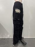 Multiple Pockets Stretch Rhinestone Ripped Jeans 2025 OD-8715