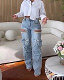 Multiple Pockets Stretch Rhinestone Ripped Jeans 2025 OD-8715