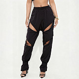 Casual Elastic High-waisted Chain-strap Cropped Trousers With Button Cuffs XYWL-25TP330