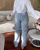 Multiple Pockets Stretch Rhinestone Ripped Jeans 2025 OD-8715