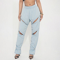 Casual Elastic High-waisted Chain-strap Cropped Trousers With Button Cuffs XYWL-25TP330