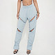 Casual Elastic High-waisted Chain-strap Cropped Trousers With Button Cuffs XYWL-25TP330