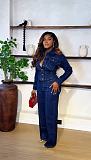 New Denim Collared Long-sleeved Jacket and Wide-leg Pants Two-piece Set RS-6650